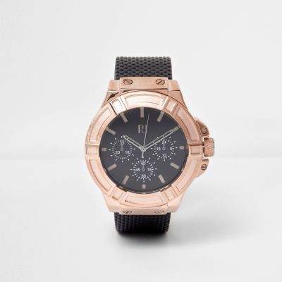 Rose gold faux leather strap watch